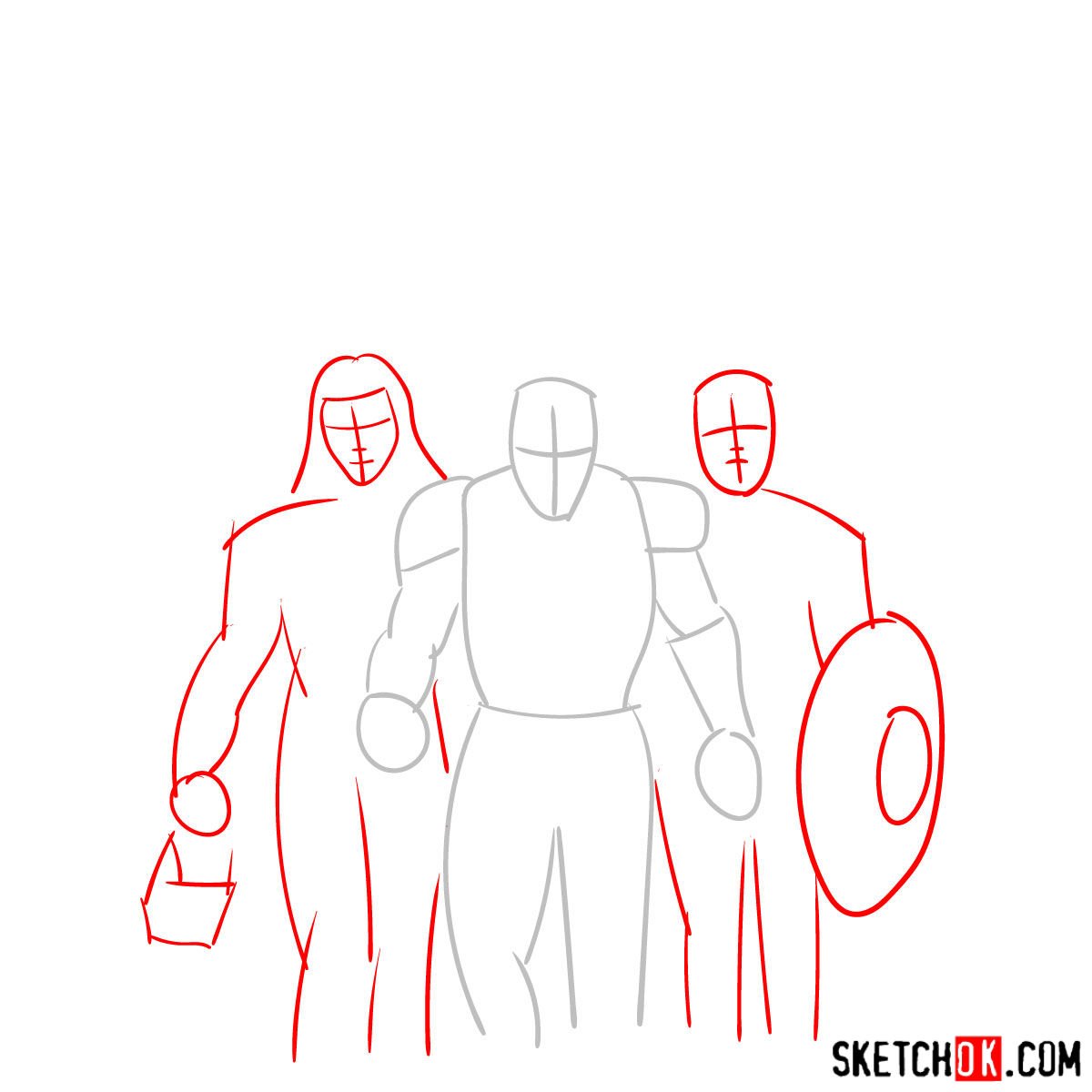 How to draw the Avengers Team - step 02