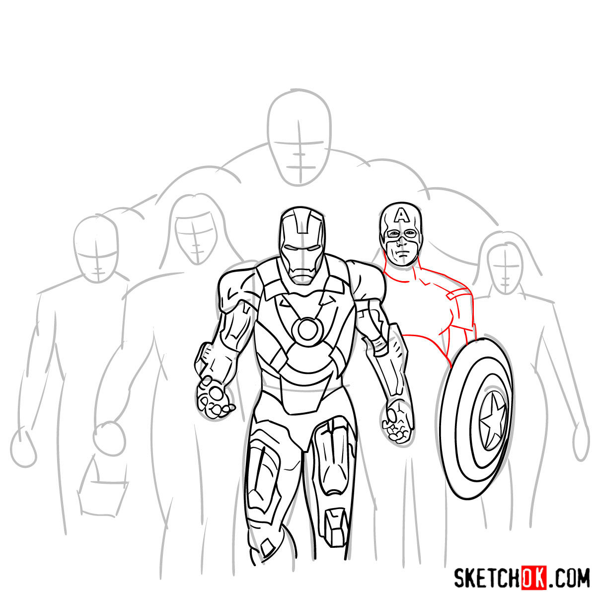 How to draw the Avengers Team - step 18