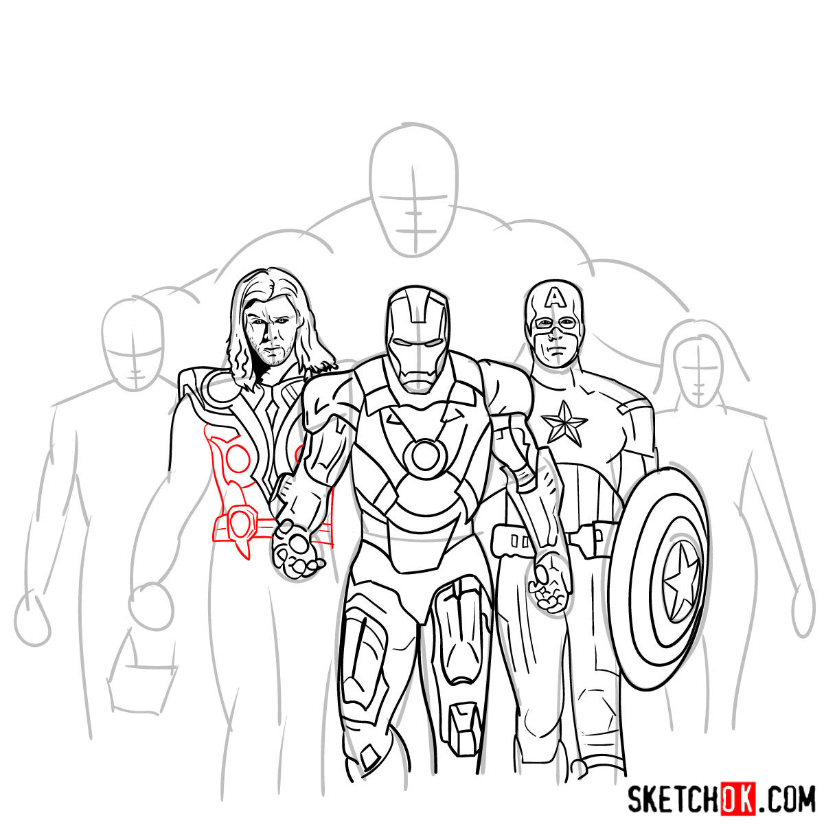 How to draw the Avengers Team - step 25