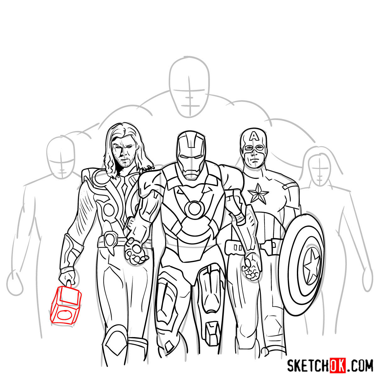 How to draw the Avengers Team - step 28