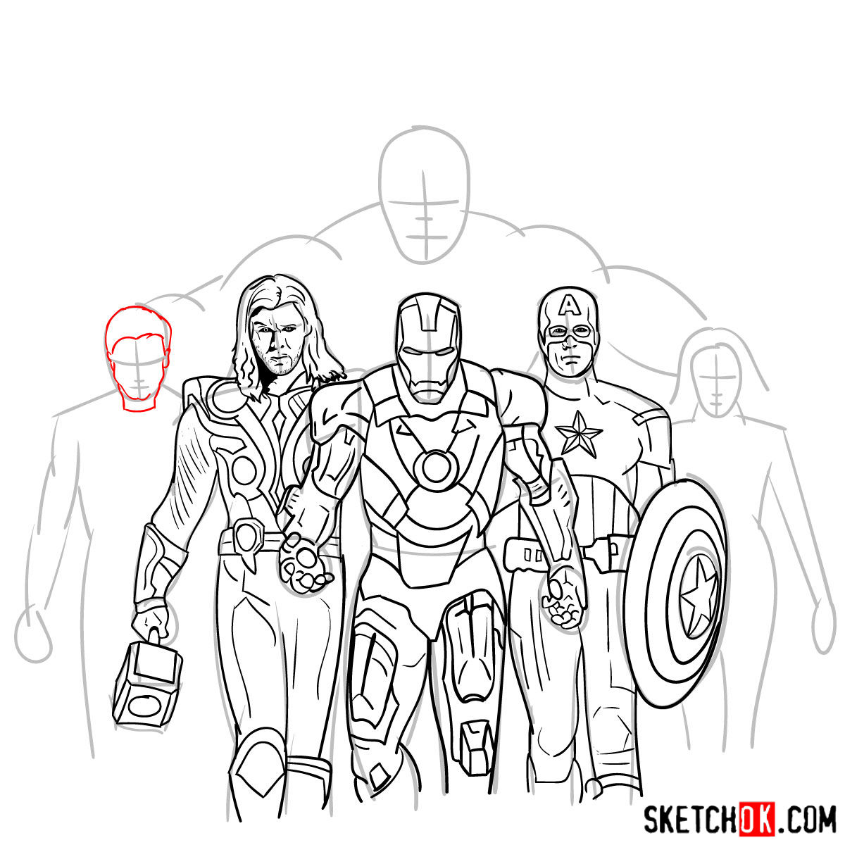 How to draw the Avengers Team - step 29