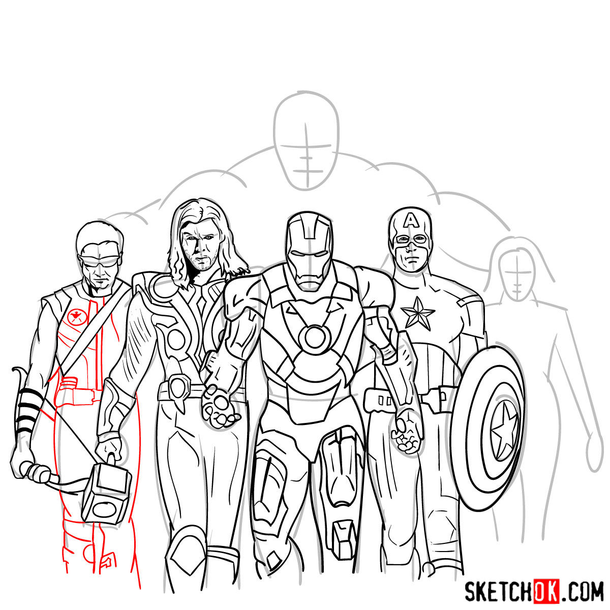 How to draw the Avengers Team - step 33