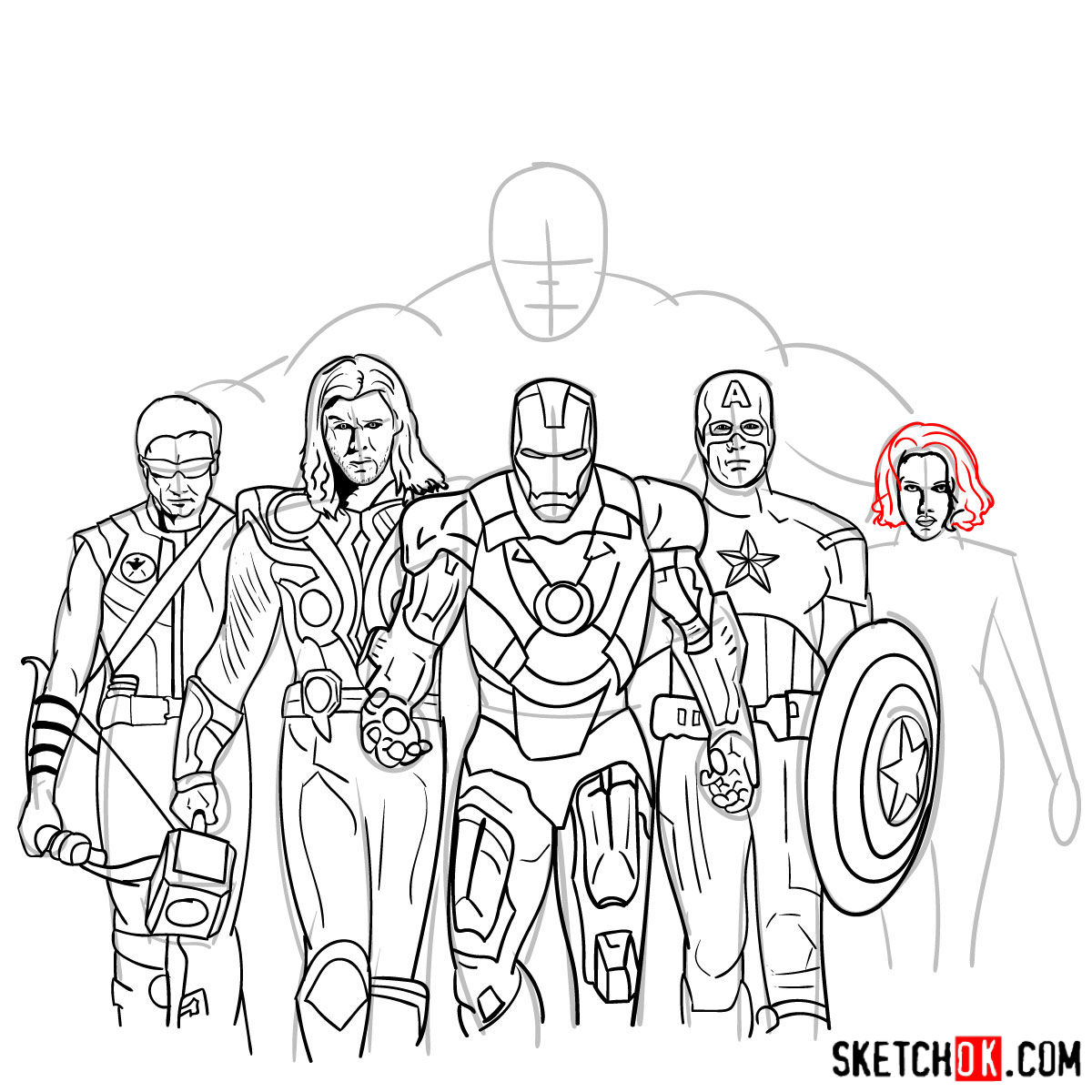 How to draw the Avengers Team - step 35