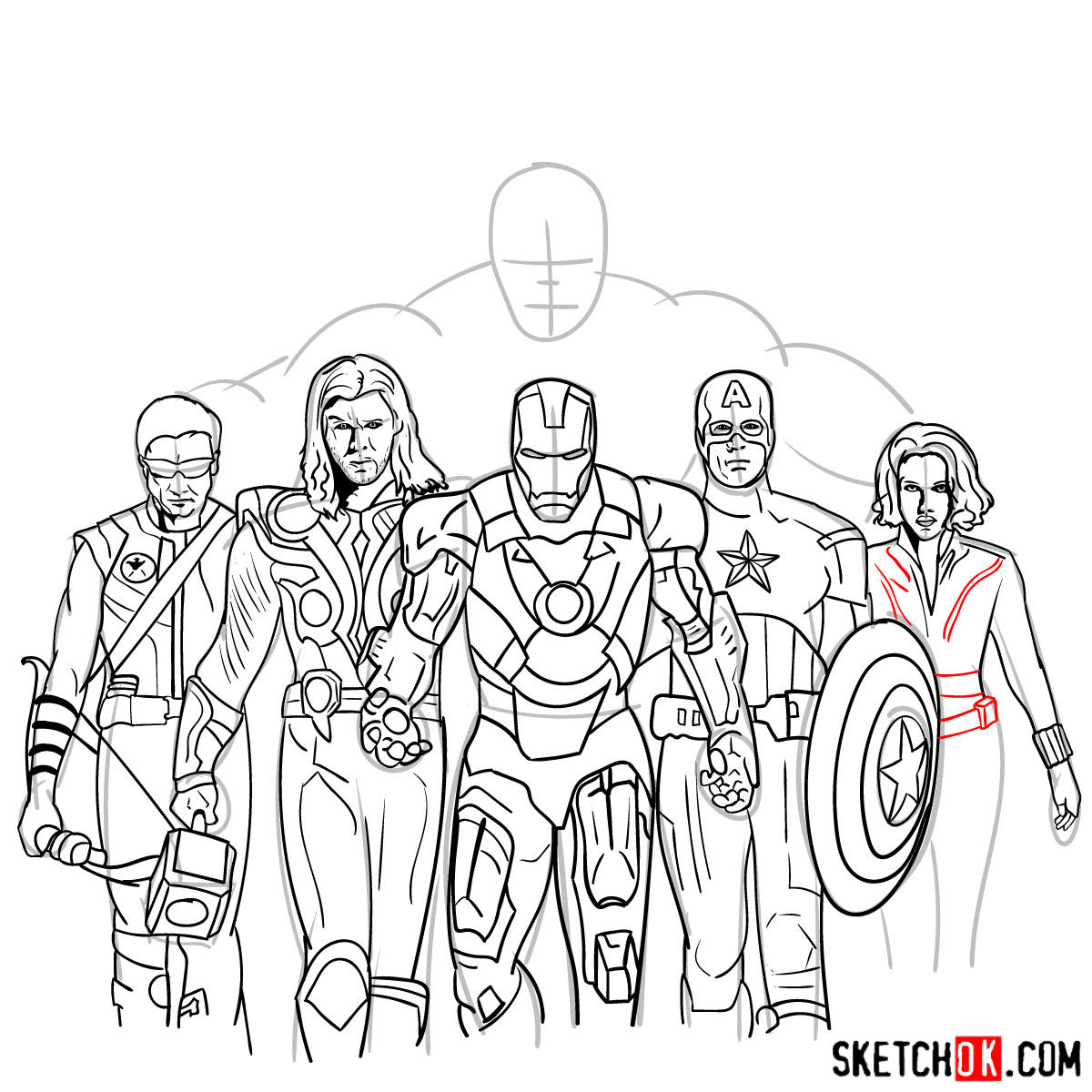 How to draw the Avengers Team - step 38