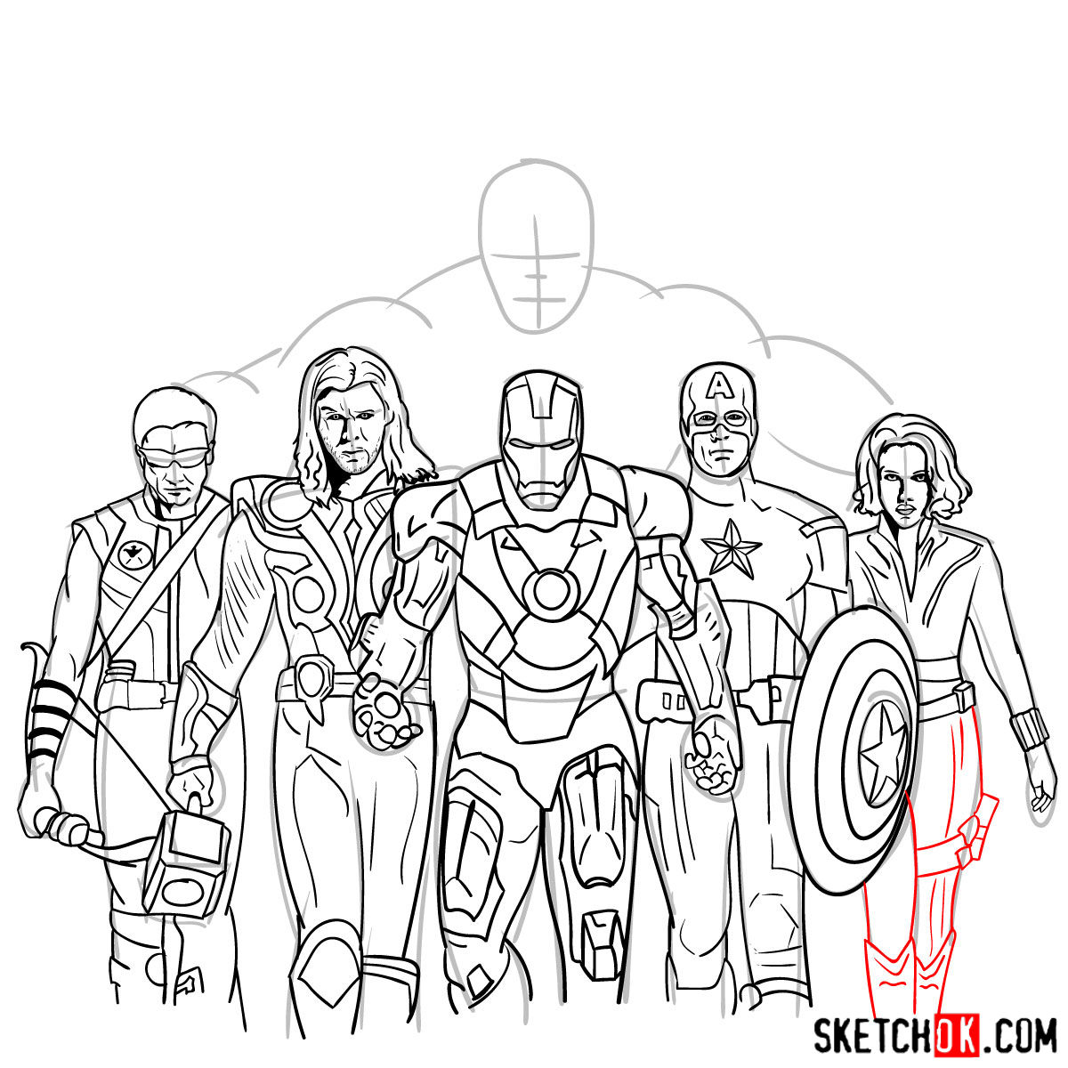 How to draw the Avengers Team - step 39