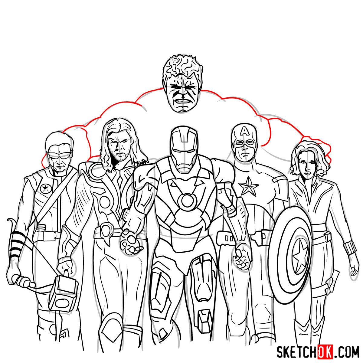 How to draw the Avengers Team - step 42