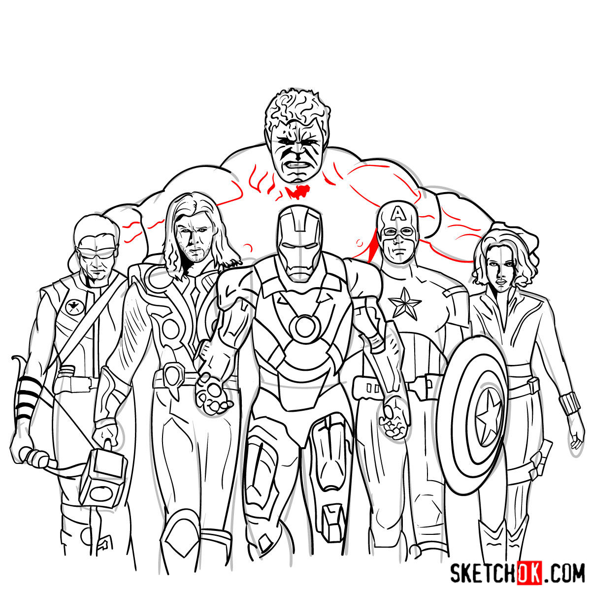 How to draw the Avengers Team - step 43