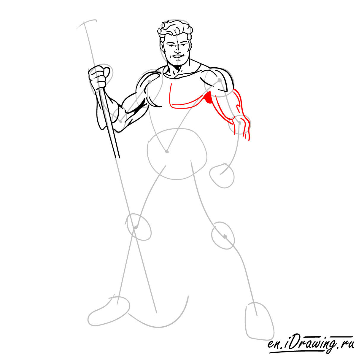 How to draw Aquaman from cartoons and comic books - step 09