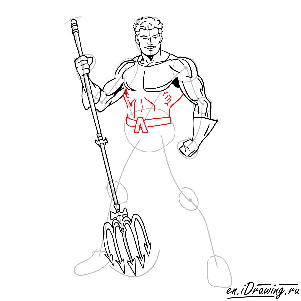 How to draw Aquaman from cartoons and comic books - step 12