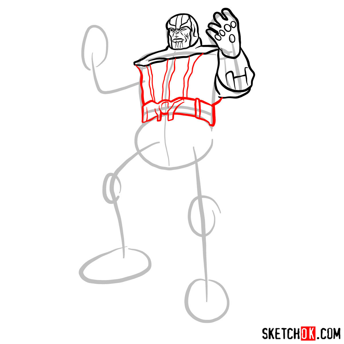 How to draw Thanos with 5 Infinity Stones - step 09