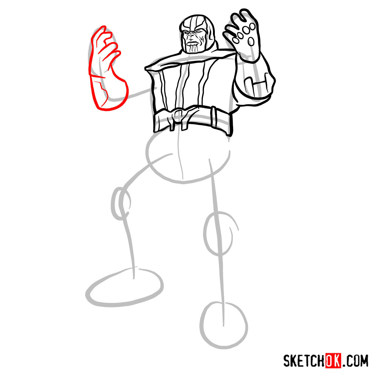 How to draw Thanos with 5 Infinity Stones - step 10
