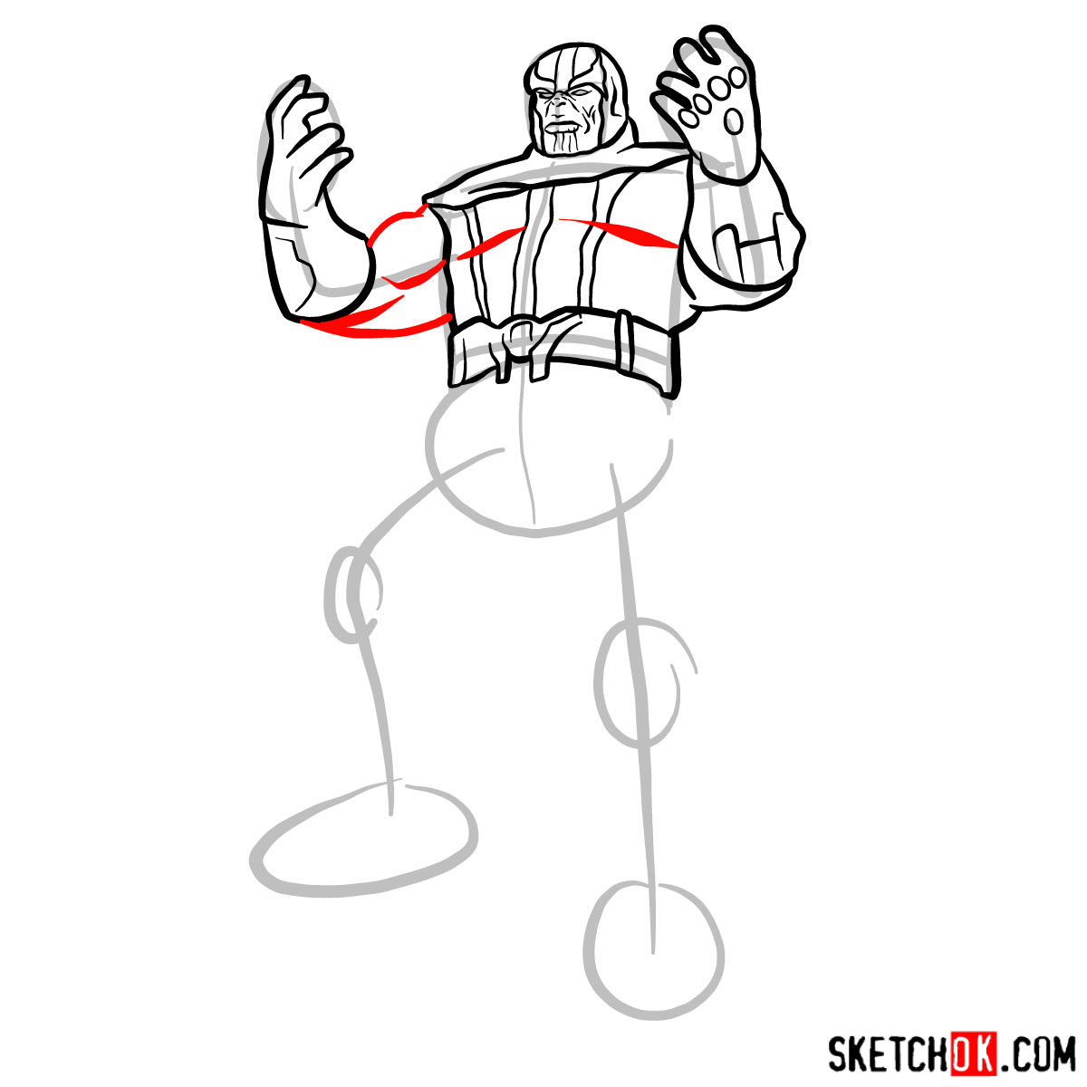 How to draw Thanos with 5 Infinity Stones - step 11