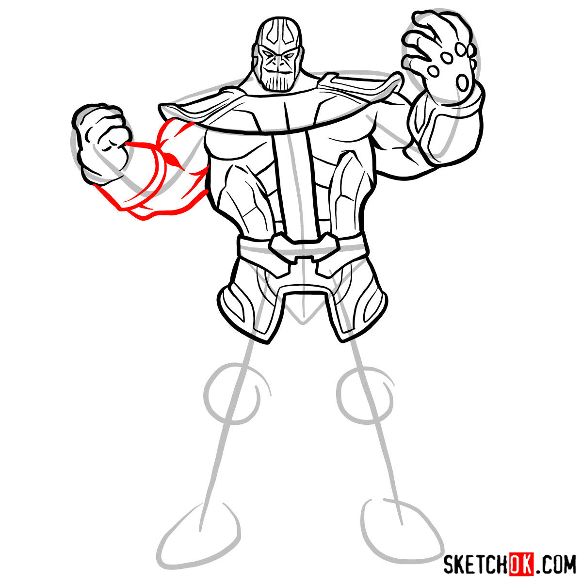 How to draw Thanos from Marvel Comics in full growth - step 11