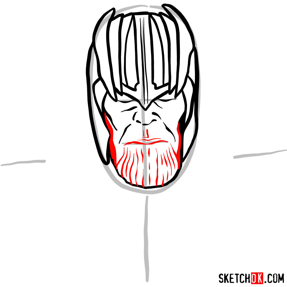 How to draw Thanos in his golden helmet - step 06