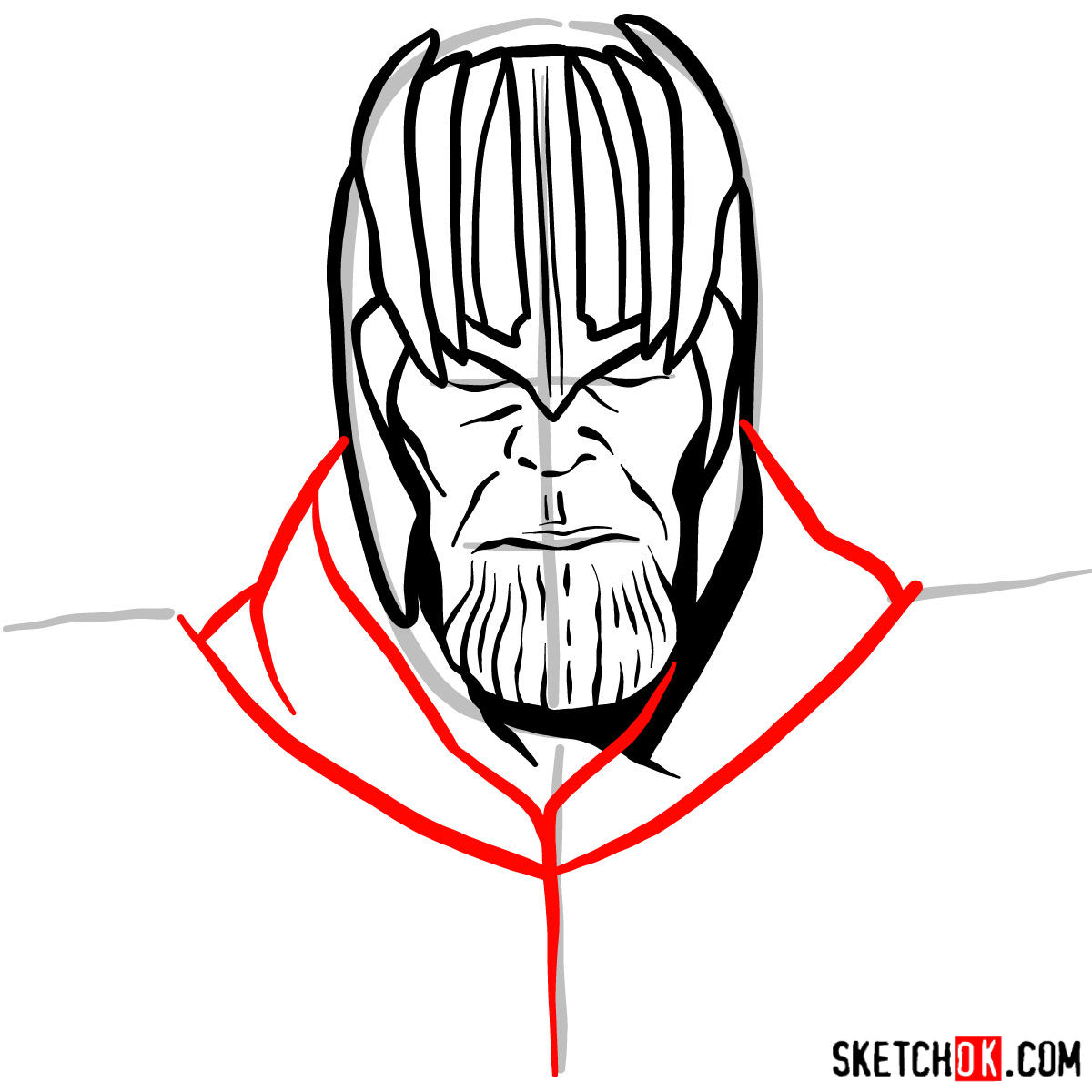 How to draw Thanos in his golden helmet - step 08