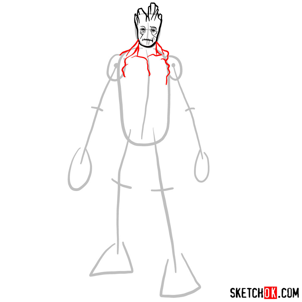 How to draw Groot in full growth - step 05