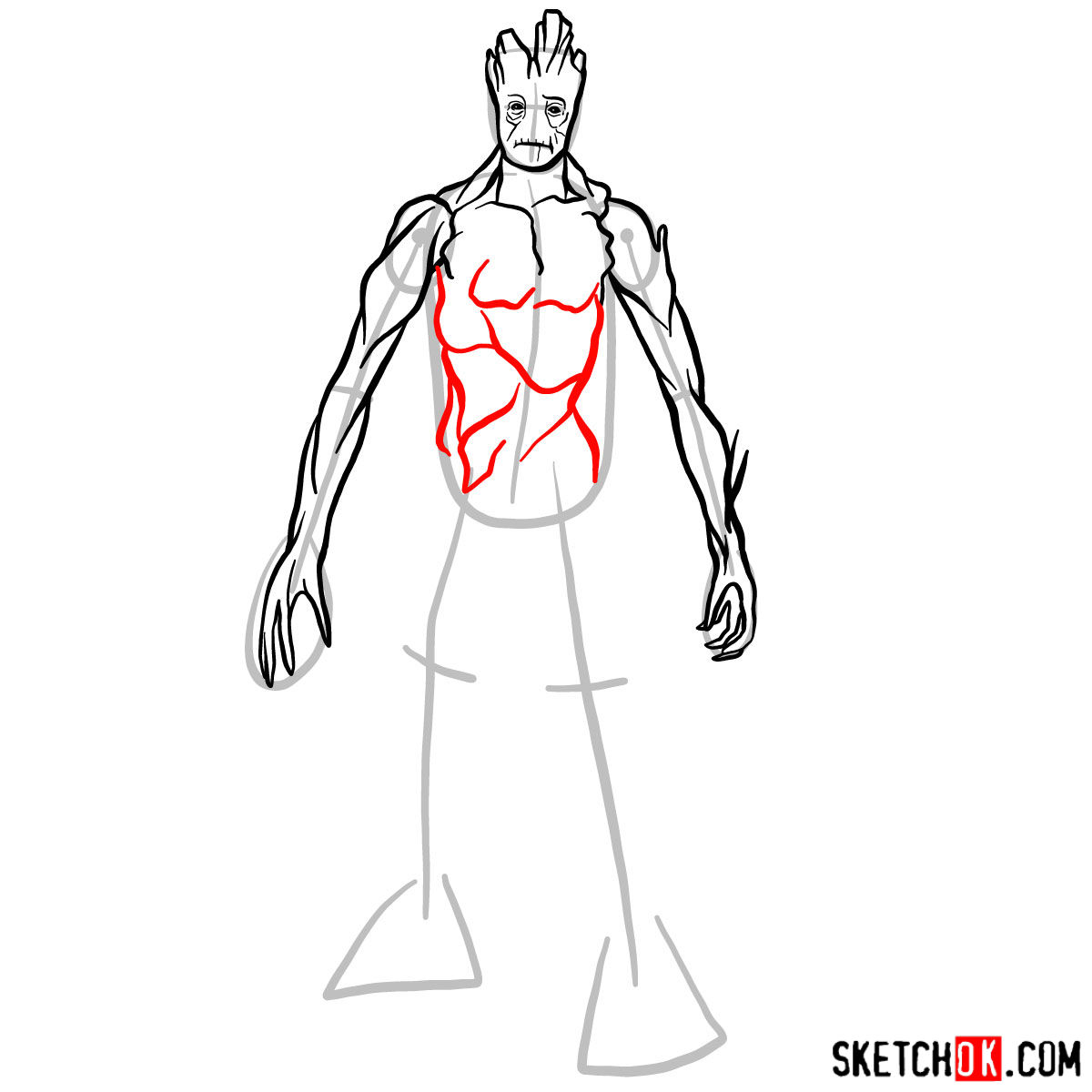 How to draw Groot in full growth - step 09