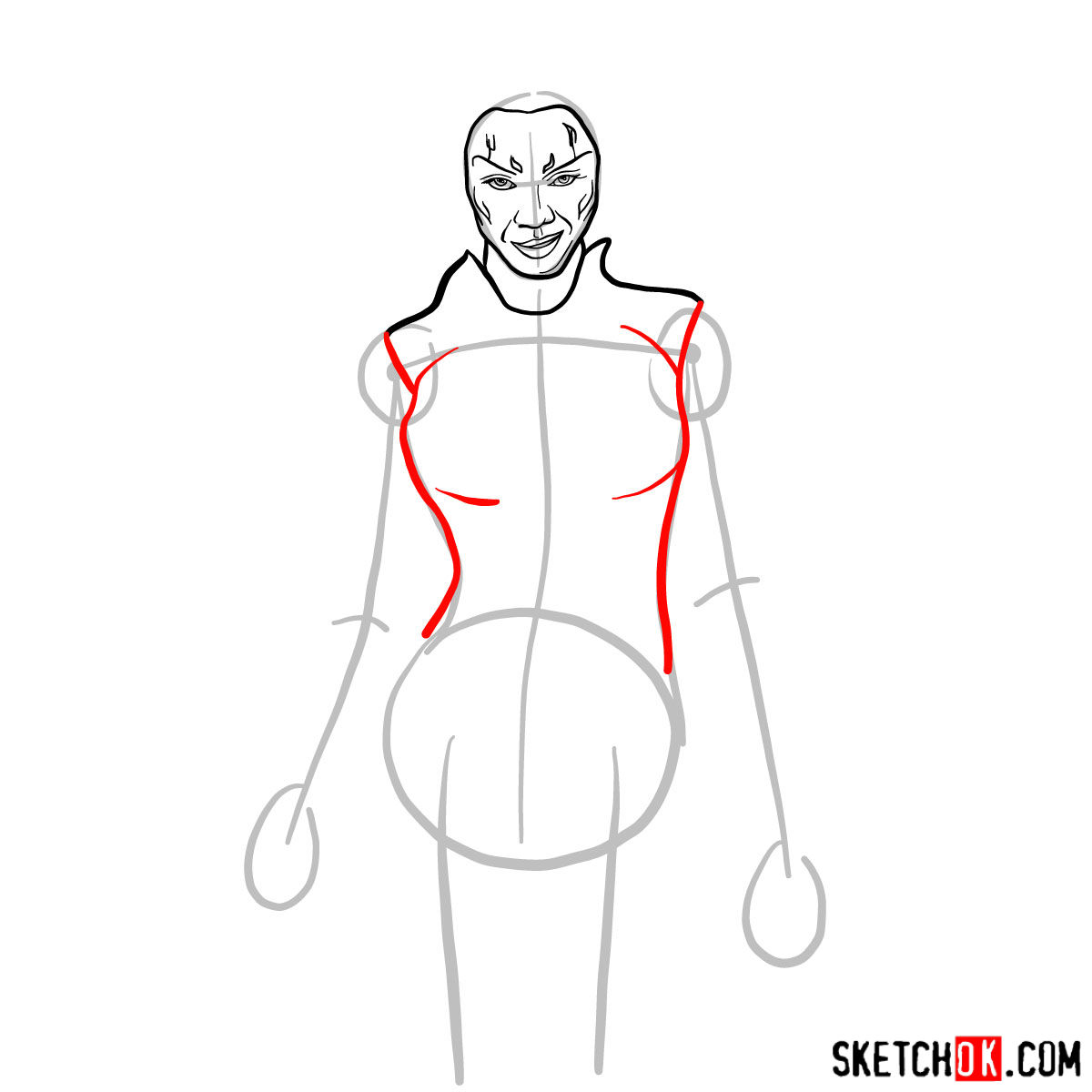 How to draw Gamora from Guardians of the Galaxy - step 06