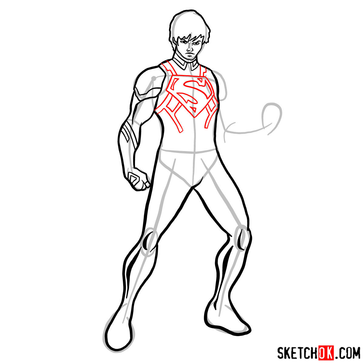 How to draw Superboy in a black suit - step 10