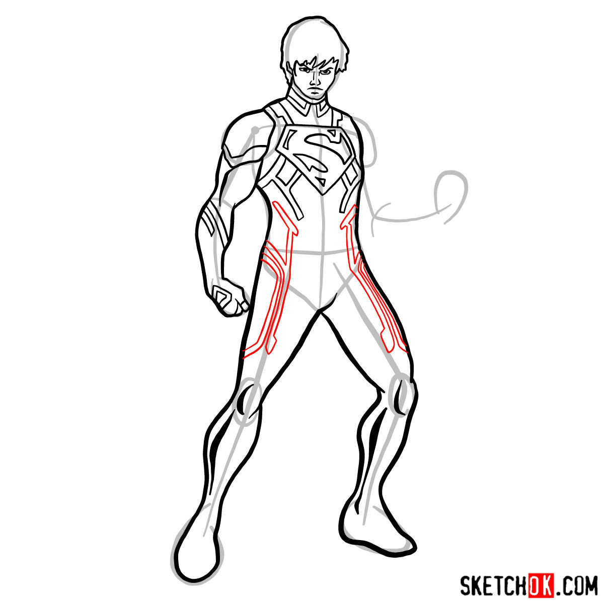 How to draw Superboy in a black suit - step 11