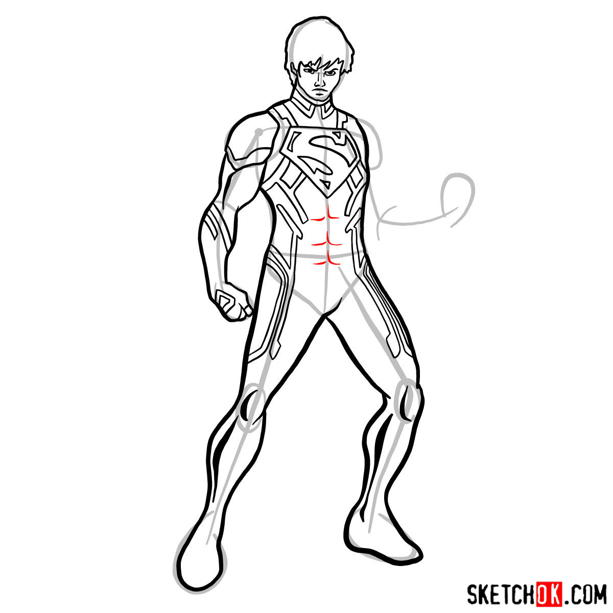 How to draw Superboy in a black suit - step 12