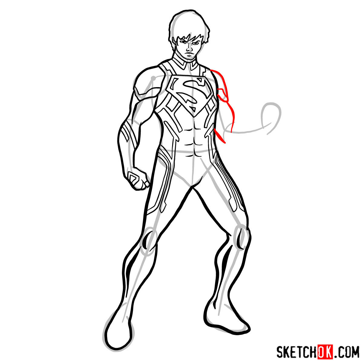 How to draw Superboy in a black suit - step 13