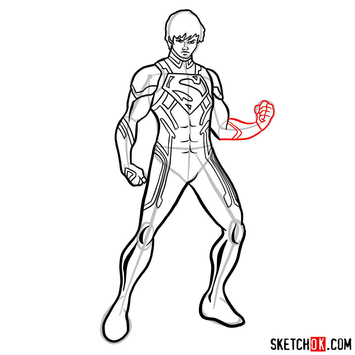 How to draw Superboy in a black suit - step 14