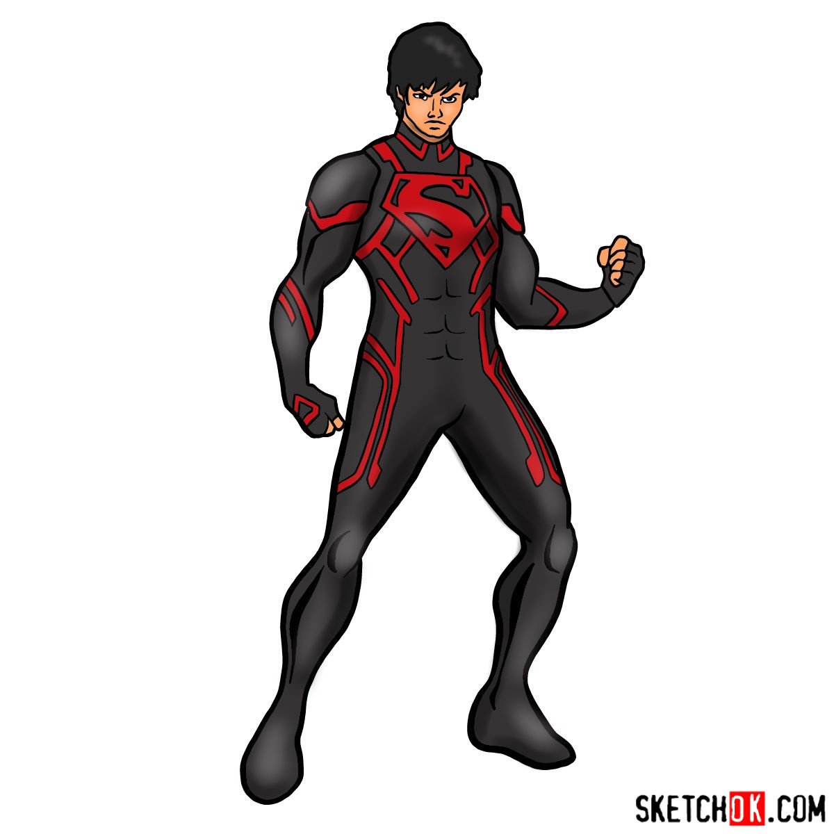 How to draw Superboy in a black suit