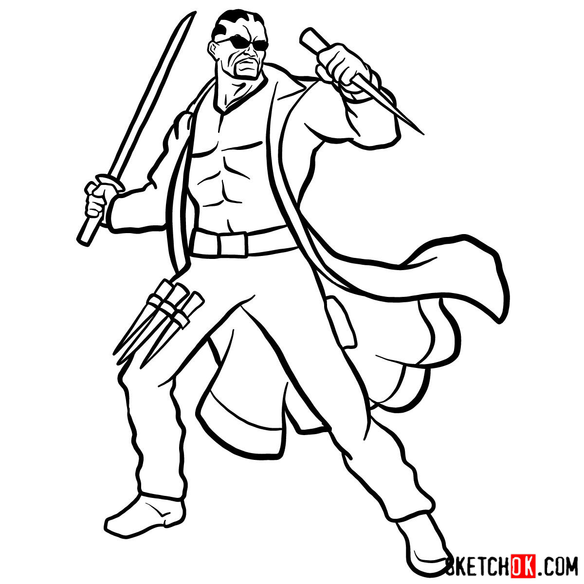 How to draw Blade from Marvel Comics - step 16