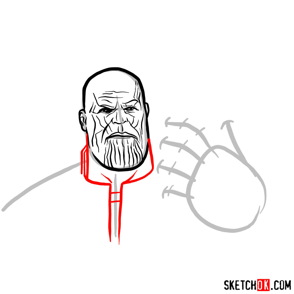How to draw Thanos from the Avengers: Infinity War 2018 film - step 08