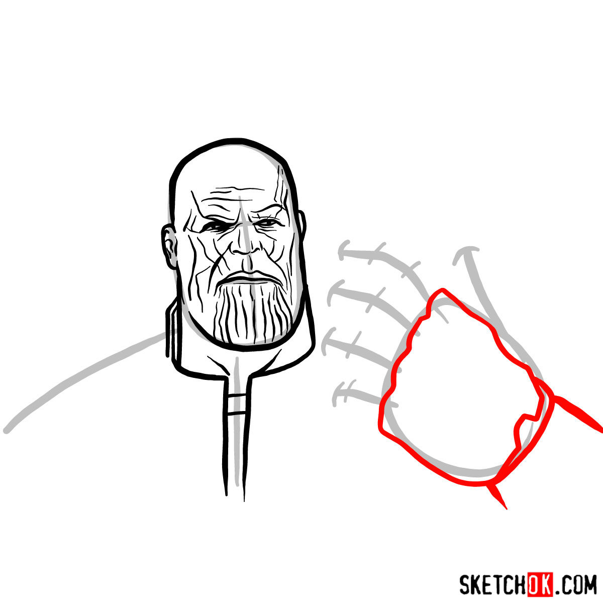 How to draw Thanos from the Avengers: Infinity War 2018 film - step 09