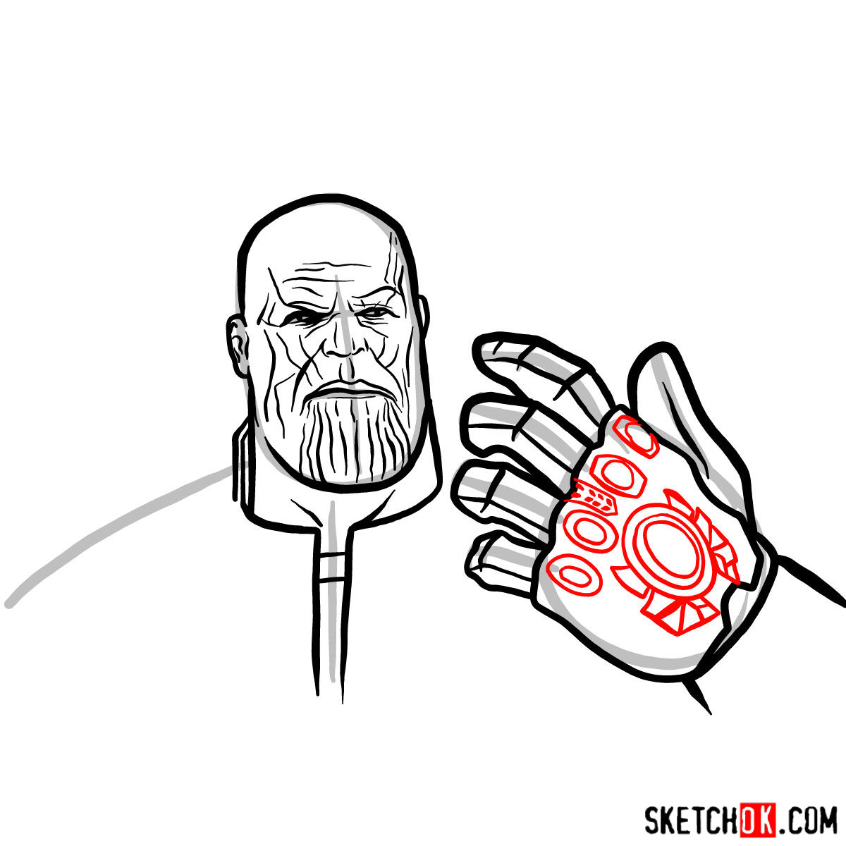 How to draw Thanos from the Avengers: Infinity War 2018 film - step 12
