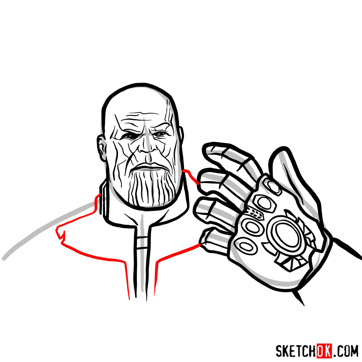 How to draw Thanos from the Avengers: Infinity War 2018 film - step 13