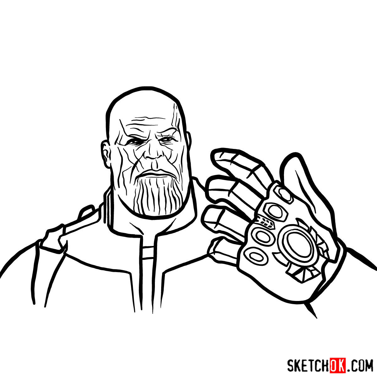 How to draw Thanos from the Avengers: Infinity War 2018 film - step 15