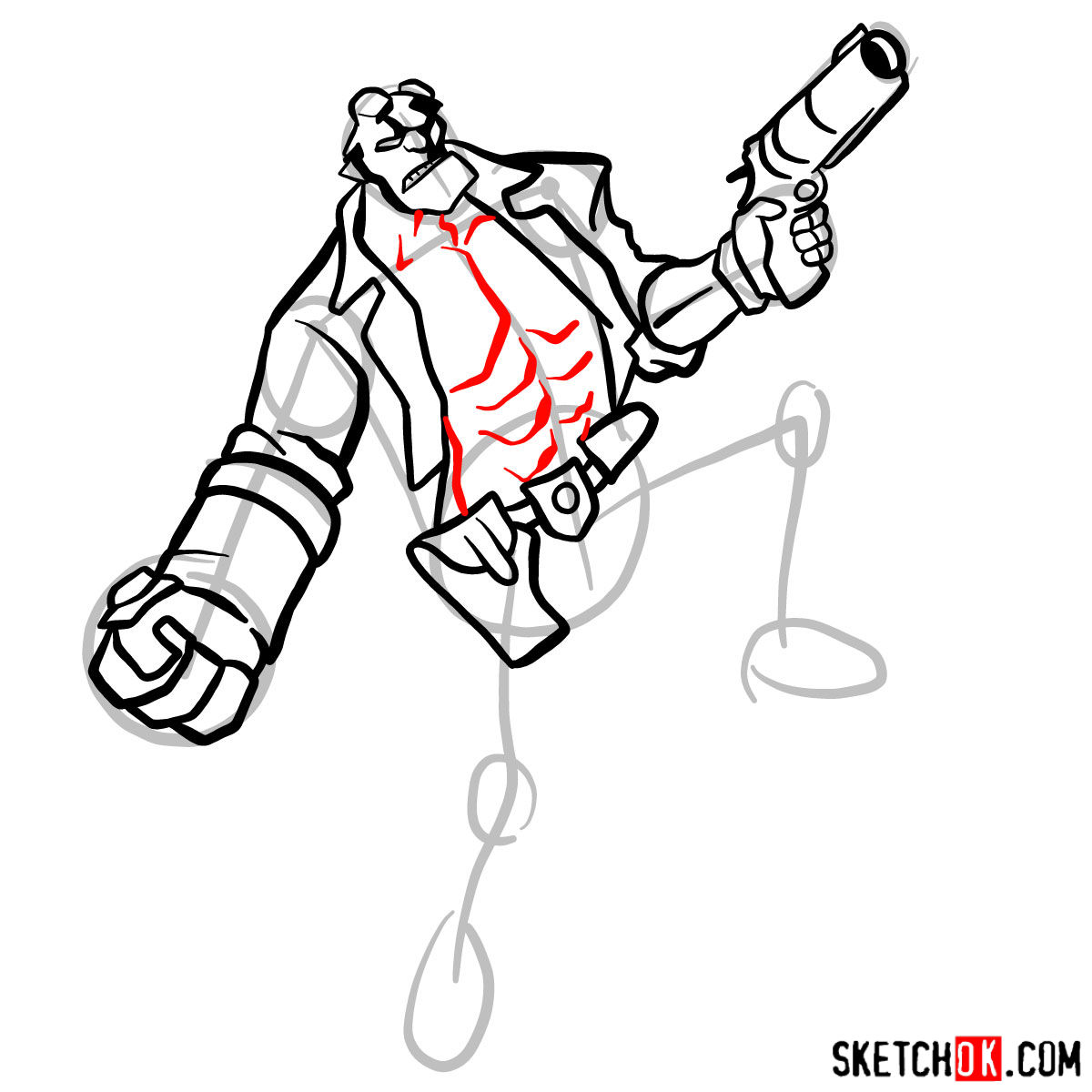How to draw Hellboy with a gun - step 11