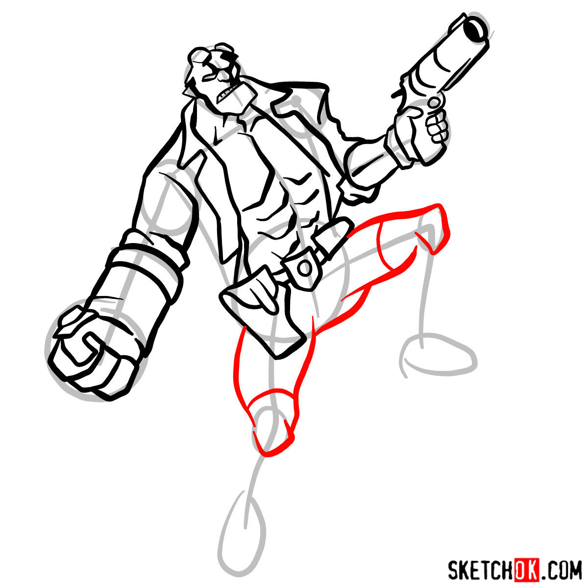 How to draw Hellboy with a gun - step 12