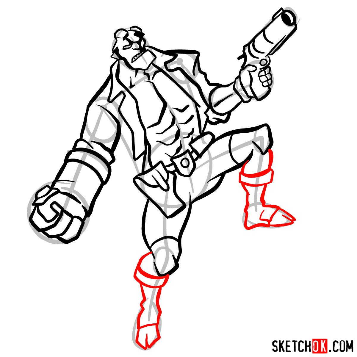 How to draw Hellboy with a gun - step 13