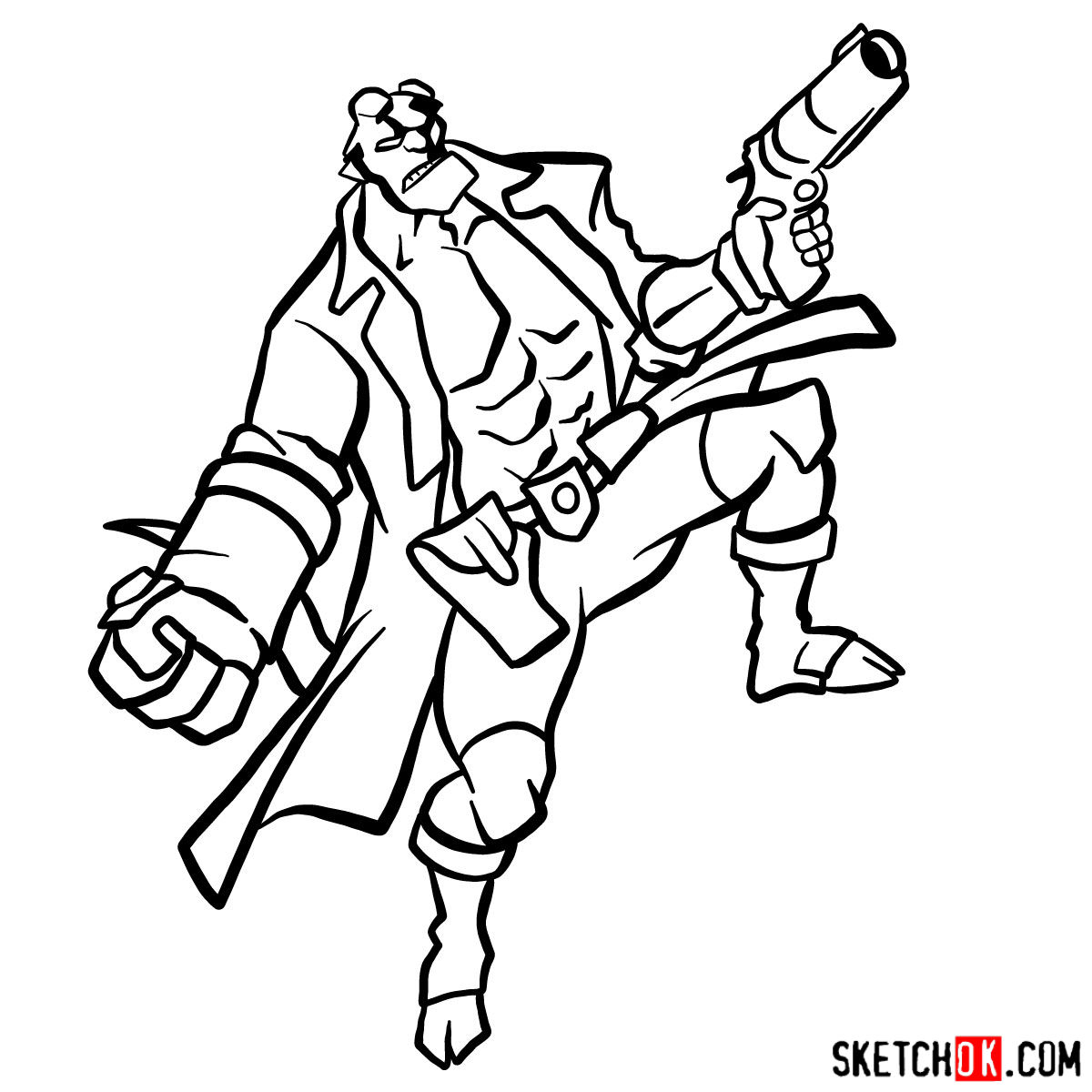How to draw Hellboy with a gun - step 16