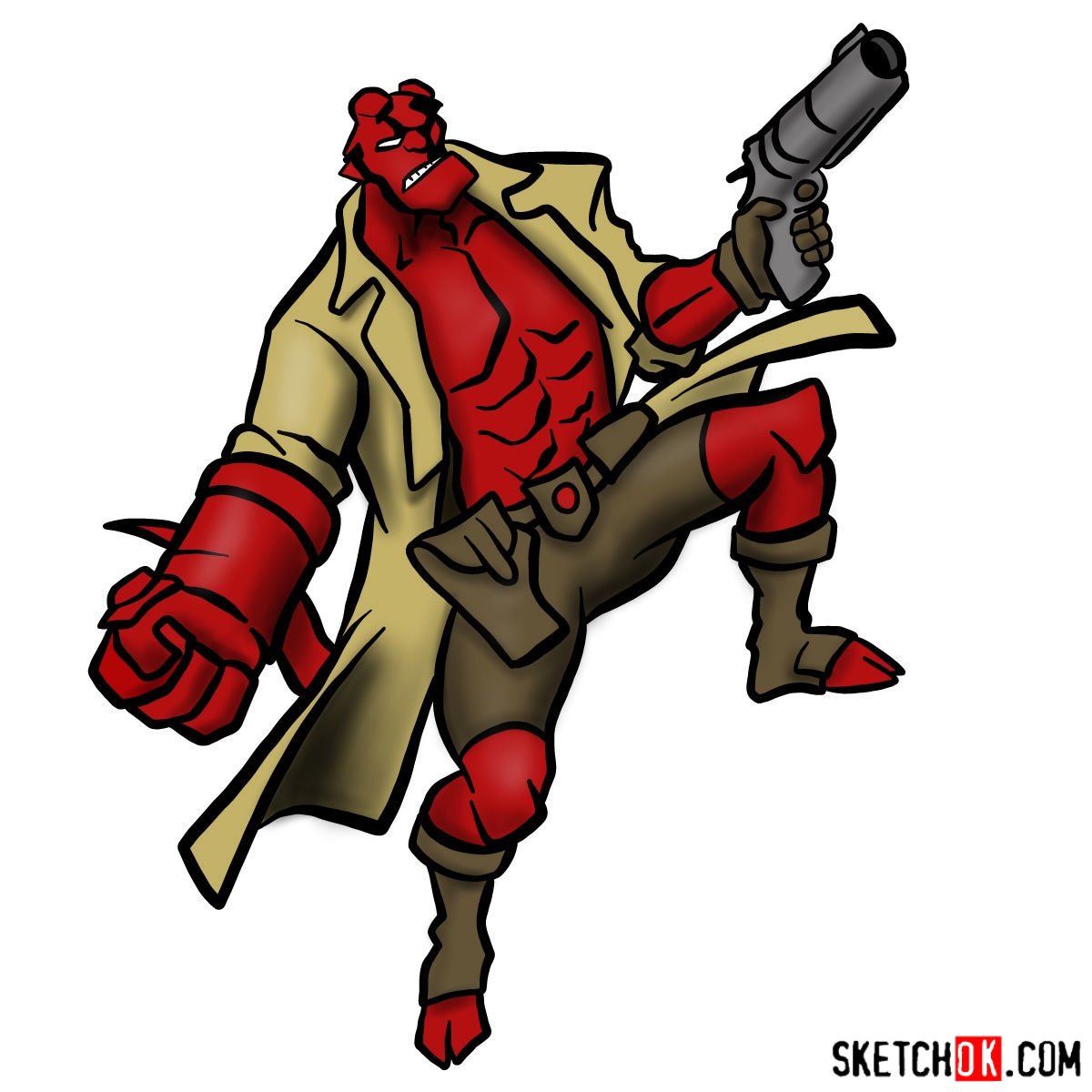 How to draw Hellboy with a gun