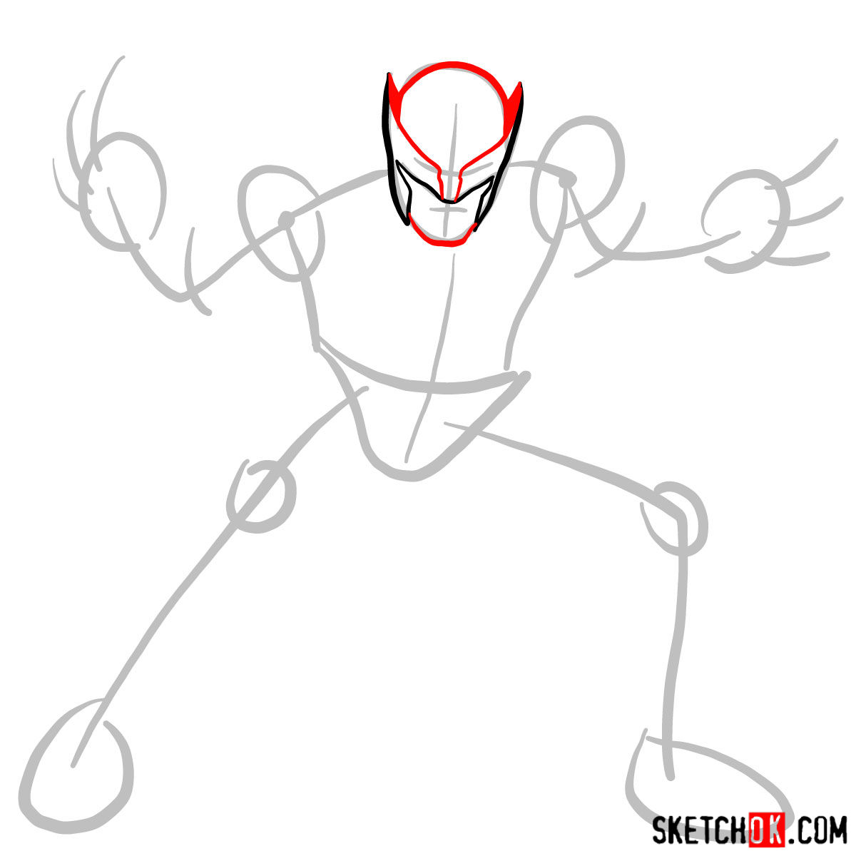 How to draw Wolverine in his superhero suit - step 03