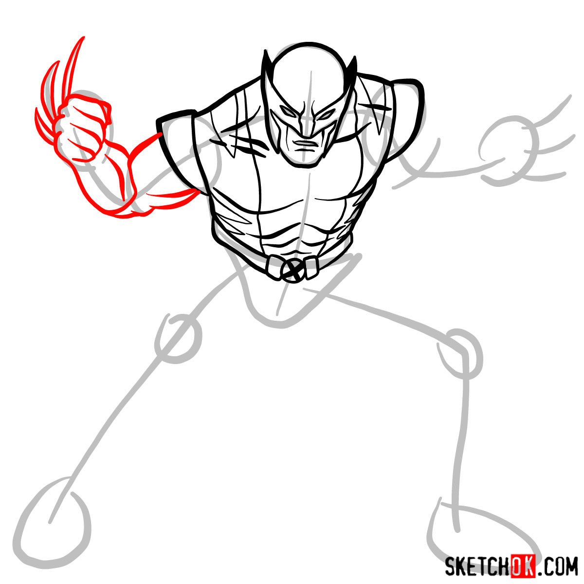 How to draw Wolverine in his superhero suit - step 08