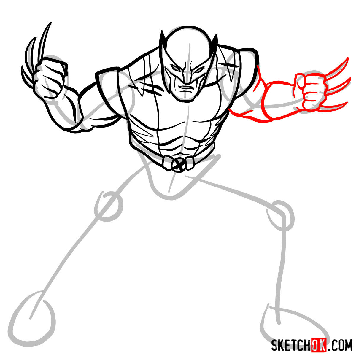 How to draw Wolverine in his superhero suit - step 09