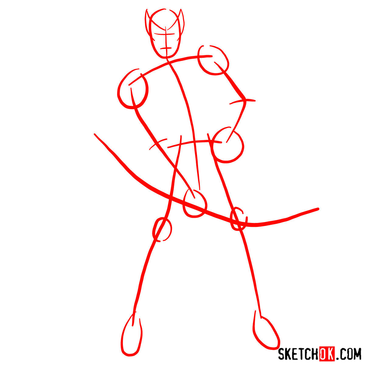 How to draw Hawkeye in a suit and mask - step 01