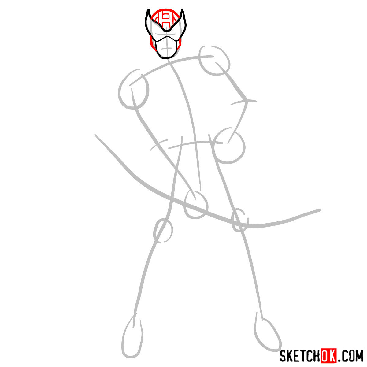 How to draw Hawkeye in a suit and mask - step 03