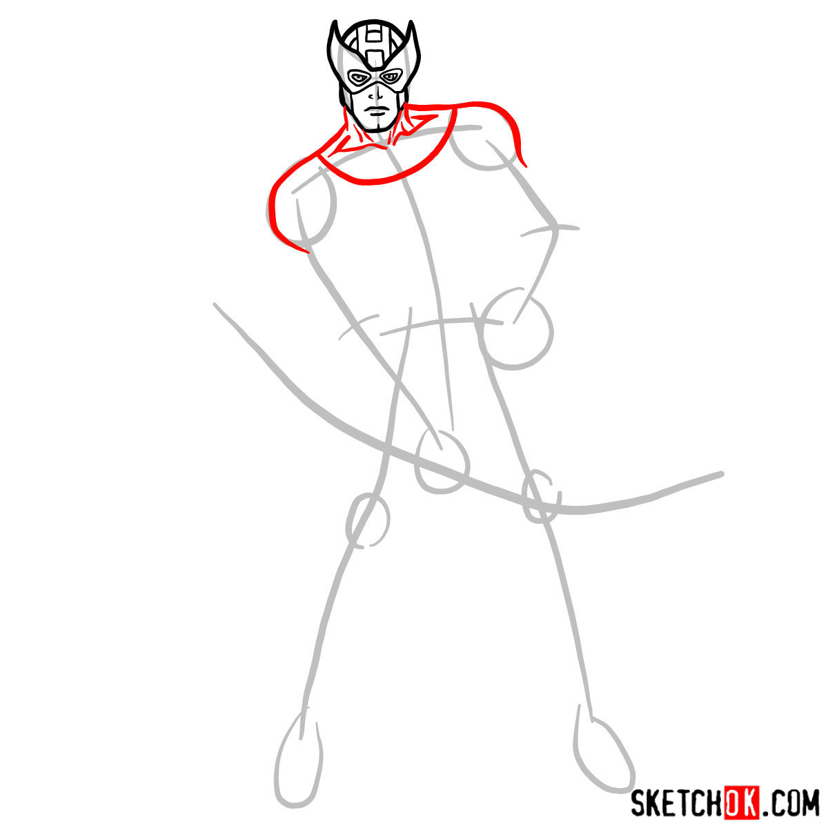 How to draw Hawkeye in a suit and mask - step 05