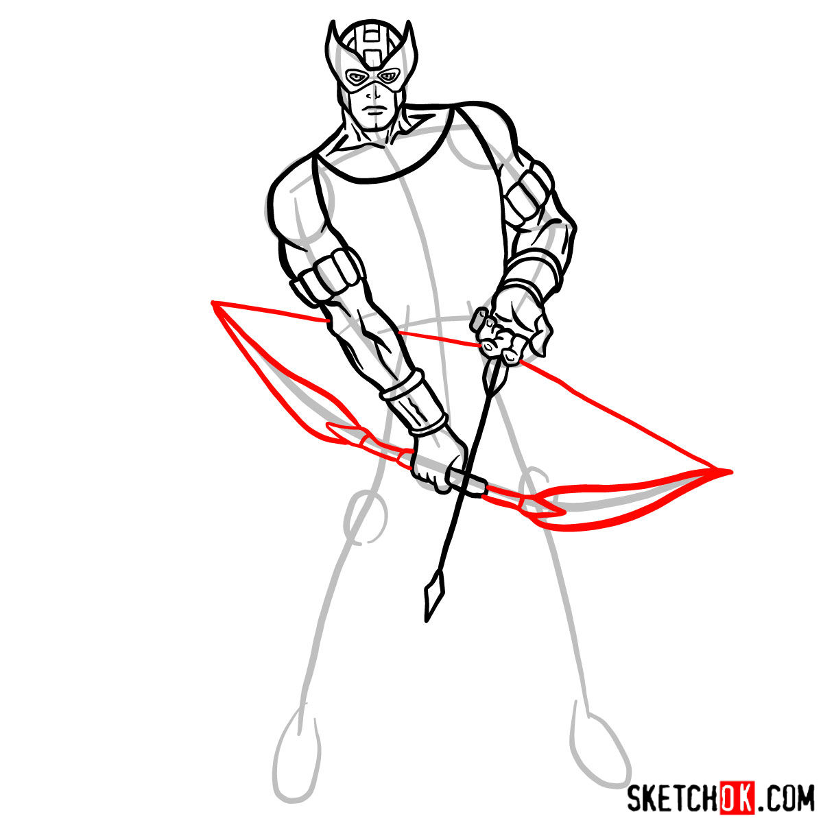 How to draw Hawkeye in a suit and mask - step 10