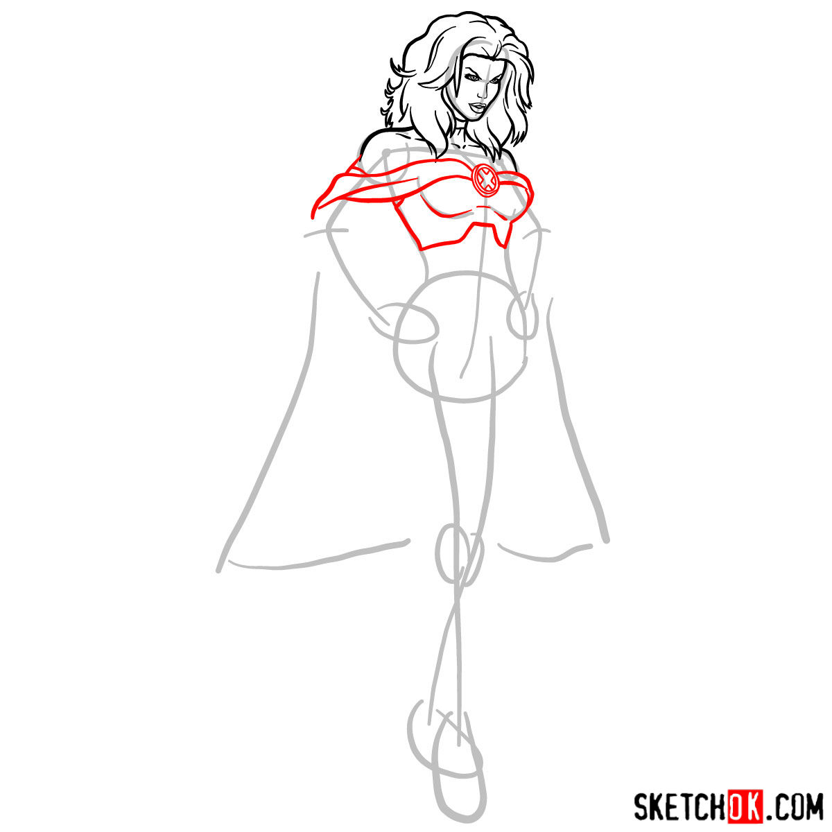 How to draw Emma Frost the White Queen - step 06