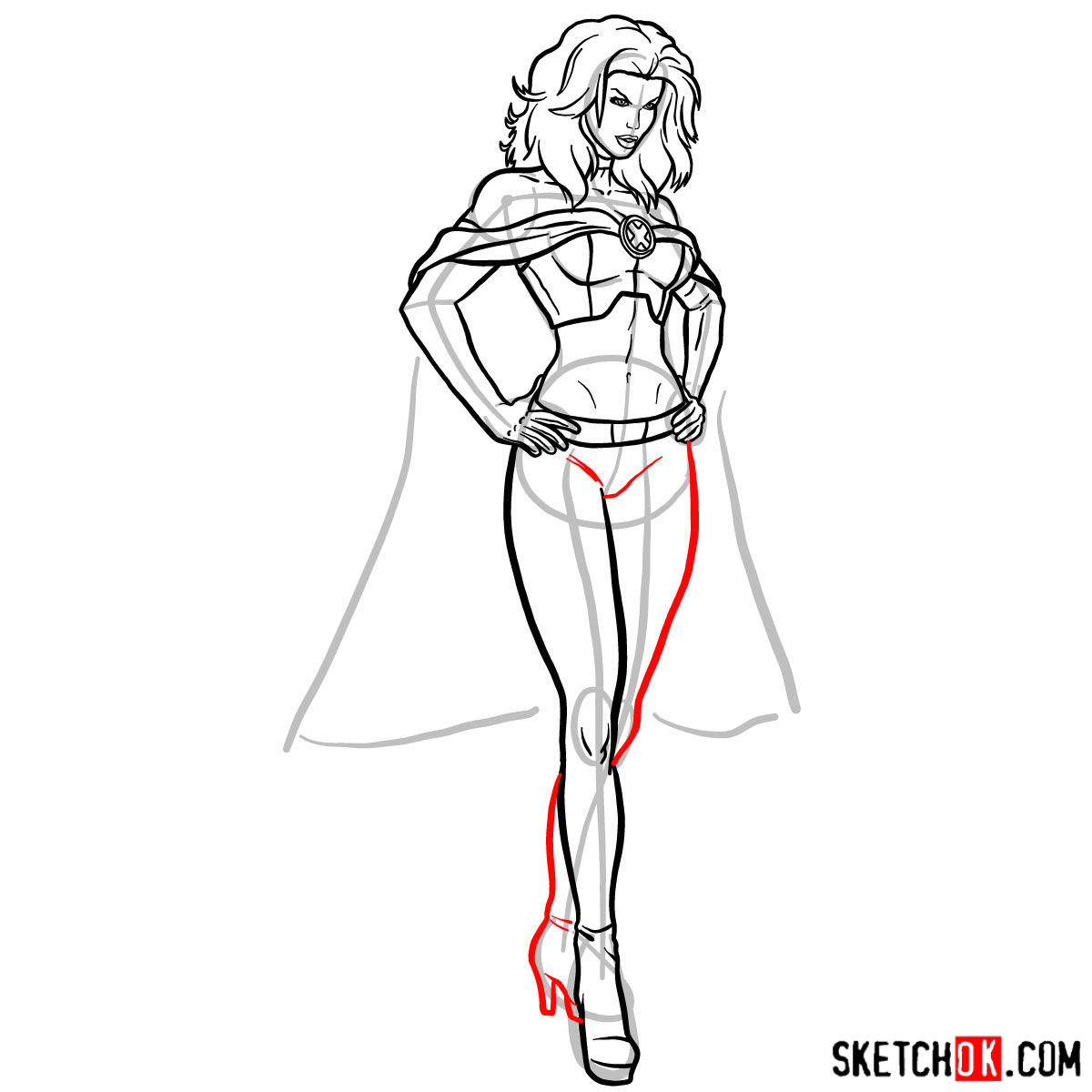 How to draw Emma Frost the White Queen - step 12