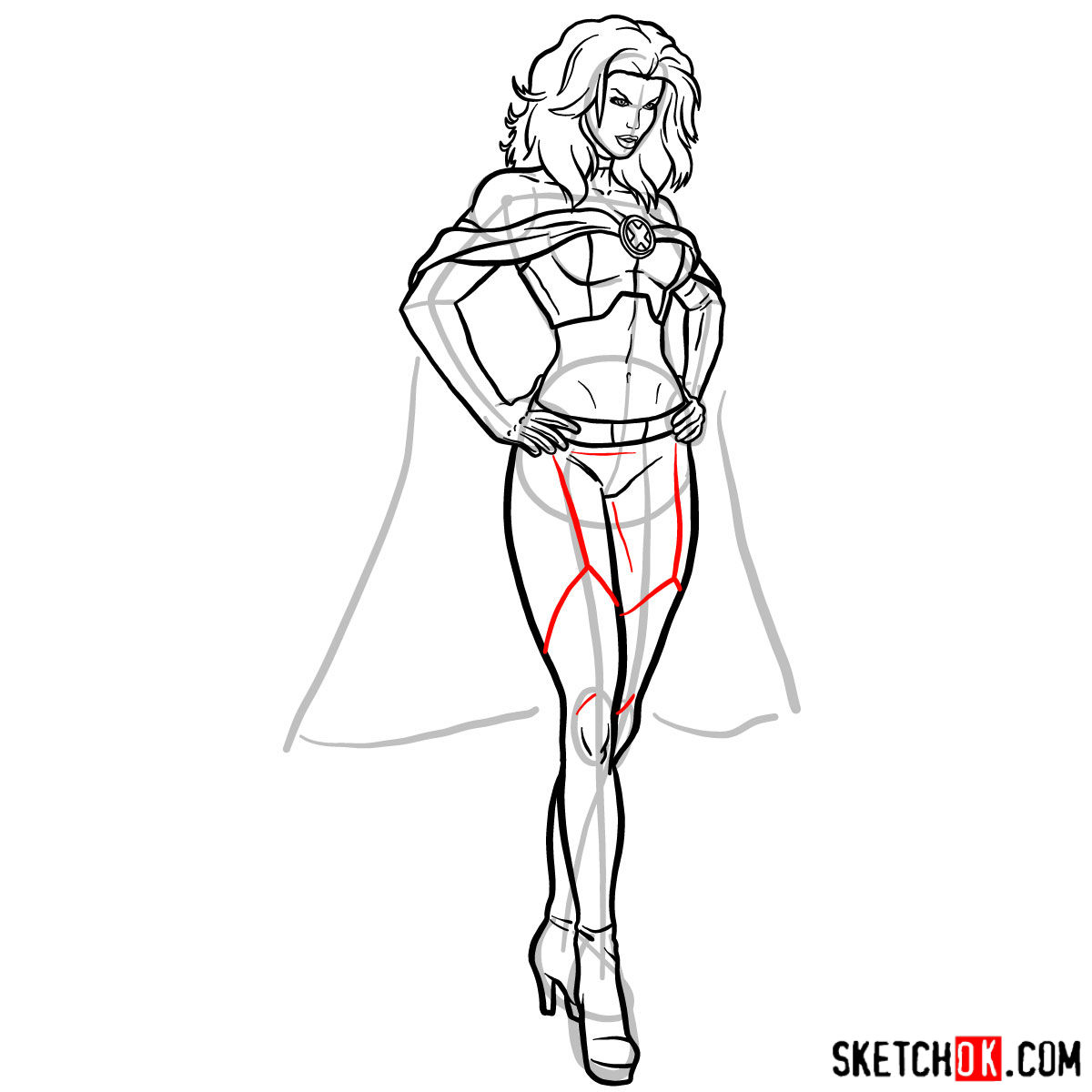 How to draw Emma Frost the White Queen - step 13