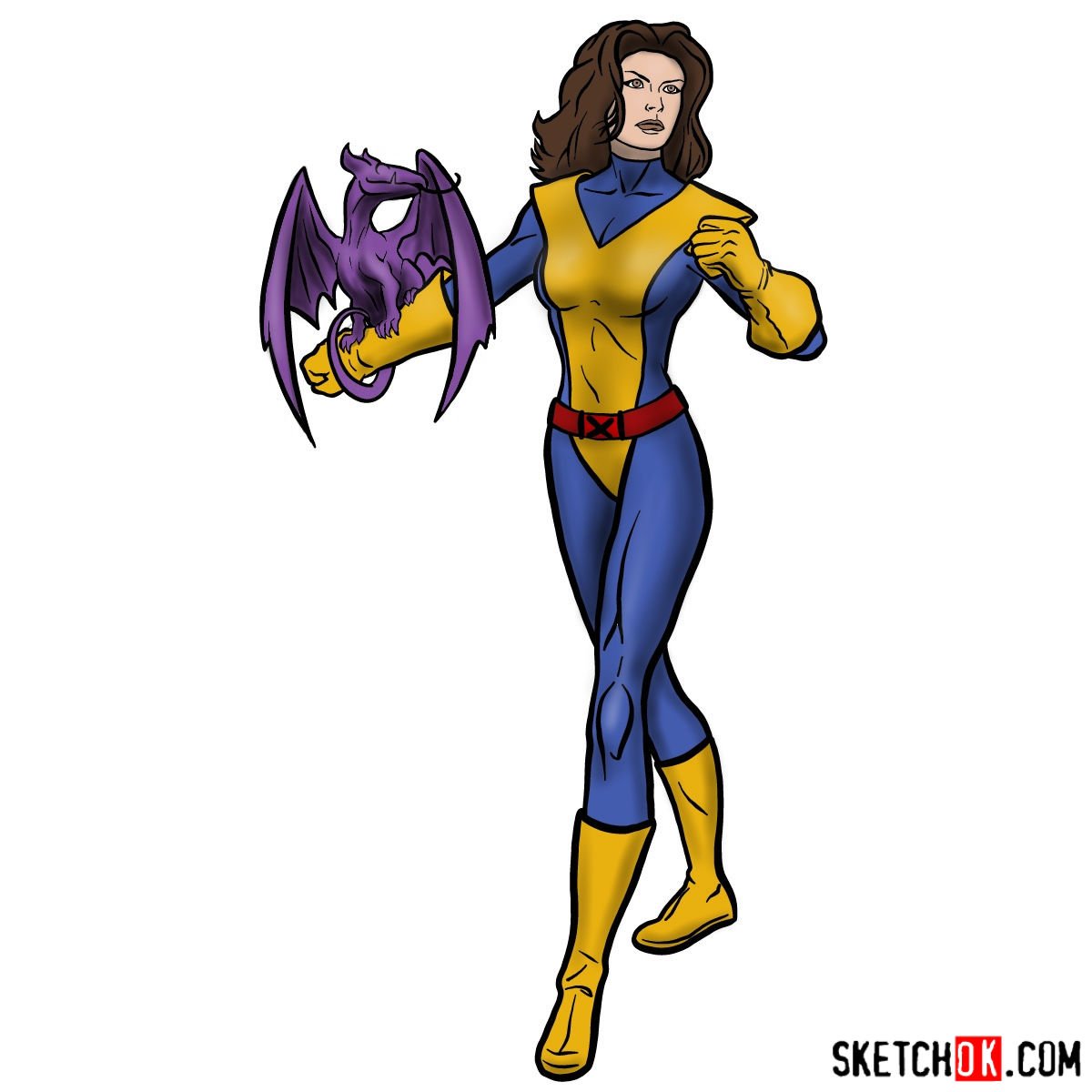 How to draw Kitty Pryde with a dragon - Sketchok easy drawing guides
